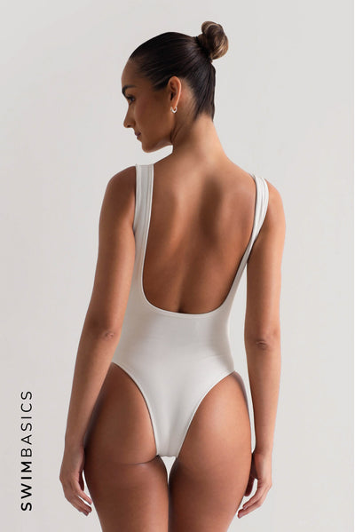 Figure Textured One Piece Swimsuit - White