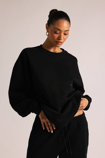 Rundhals-Oversized-Sweatshirt – Schwarz