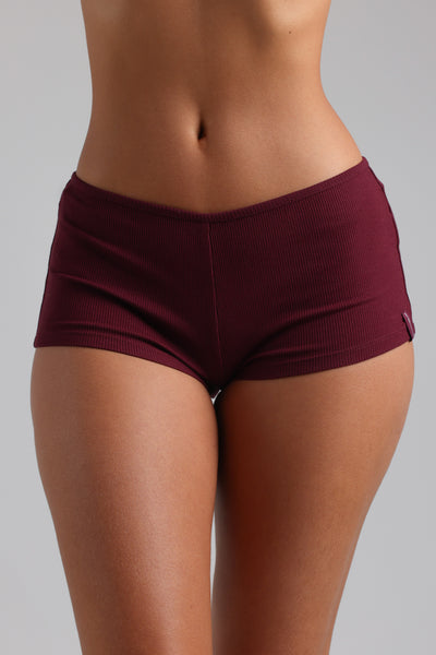 Classic Micro-Ribbed Mini Shorts - Black Cherry
