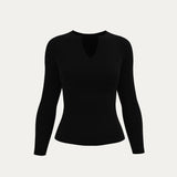 Zip-Up Long Sleeve T-Shirt- Black