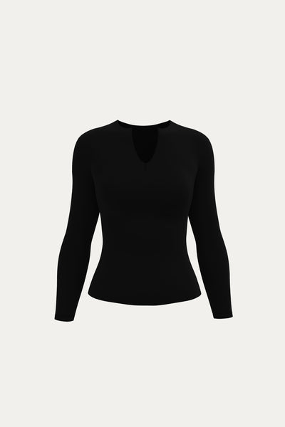 Zip-Up Long Sleeve T-Shirt- Black