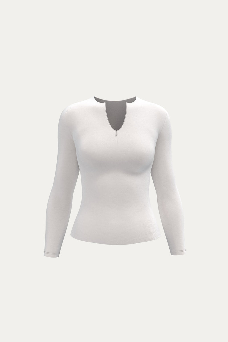 Zip-Up Long Sleeve T-Shirt - Buttercream