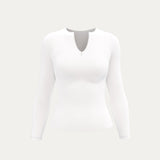 Zip-Up Long Sleeve T-Shirt- White