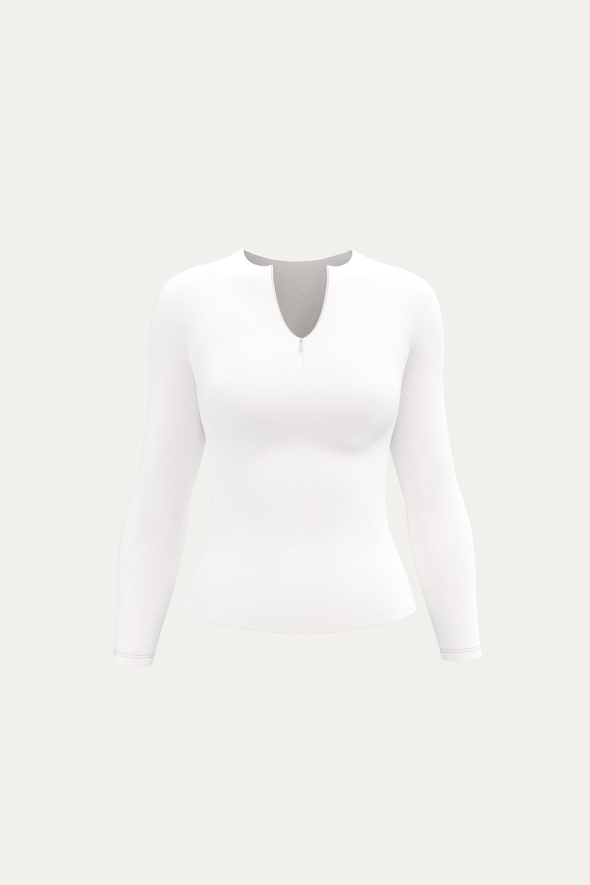 Zip-Up Long Sleeve T-Shirt- White