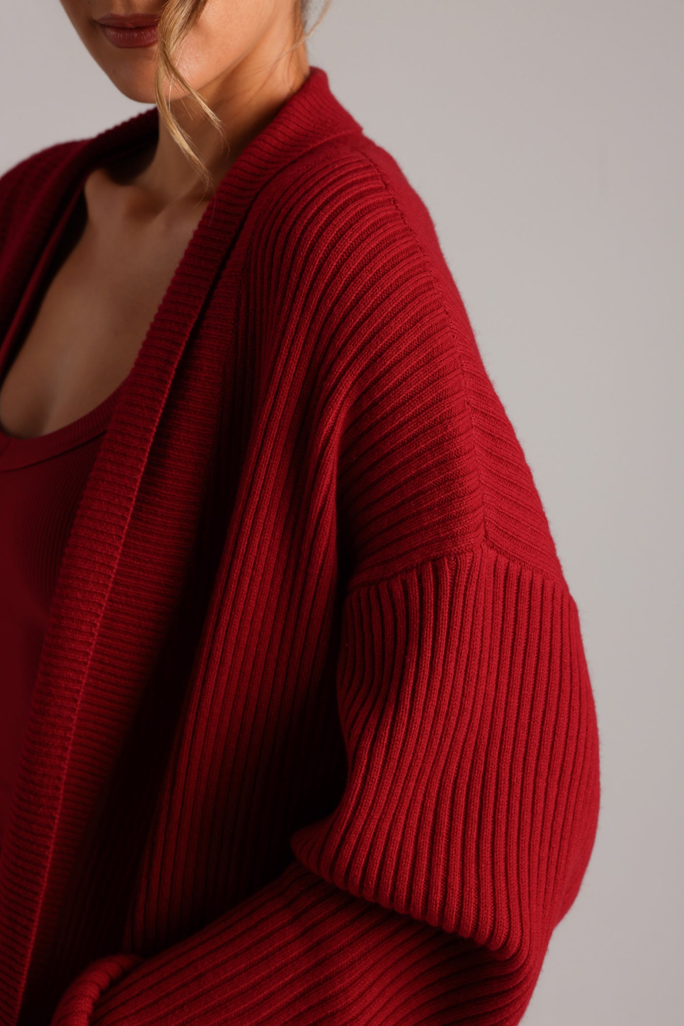 Merino Wool Cardigan - Cranberry