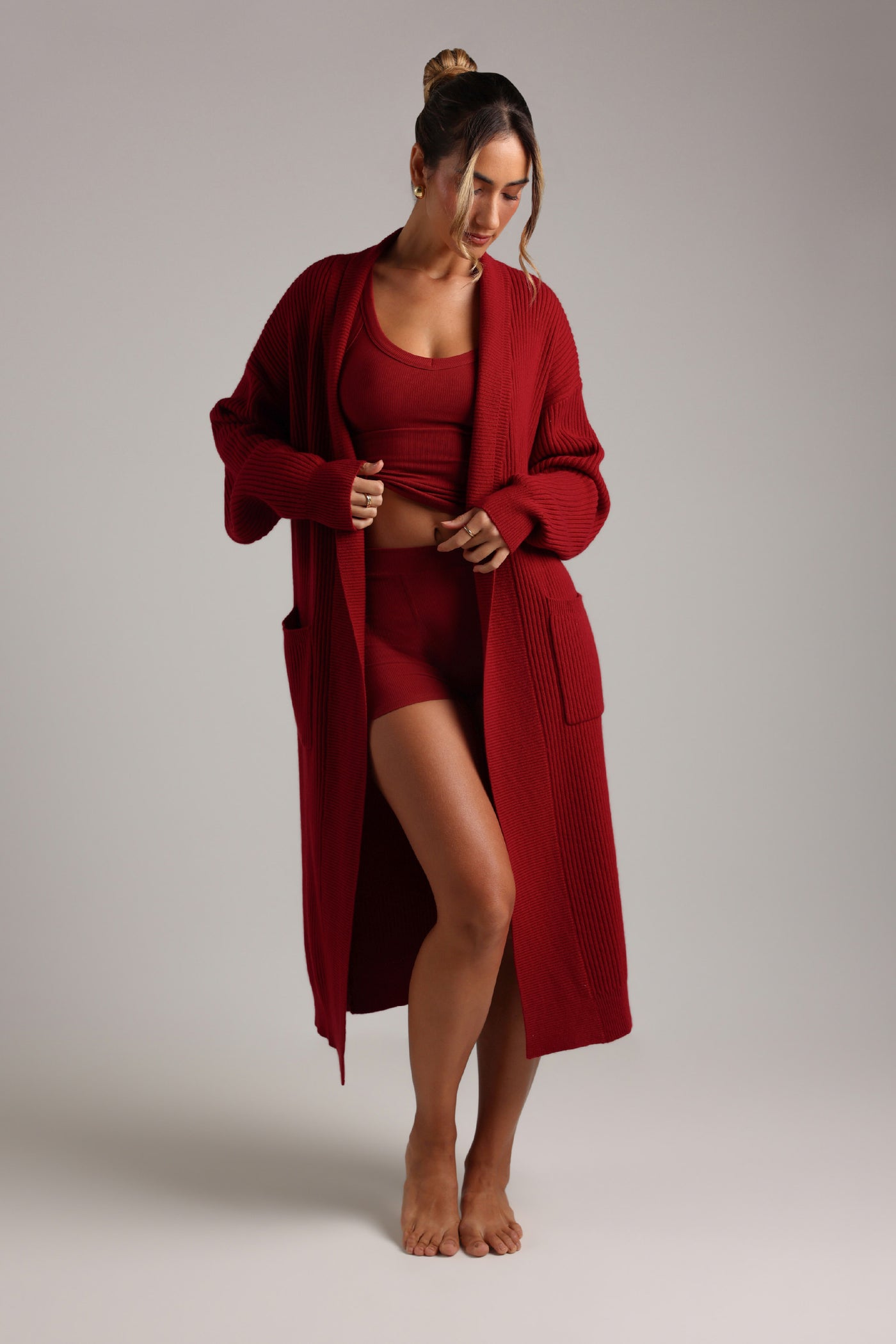 Merino Wool Cardigan - Cranberry