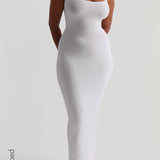 Slip-On Micro-Ribbed Maxi Dress - White