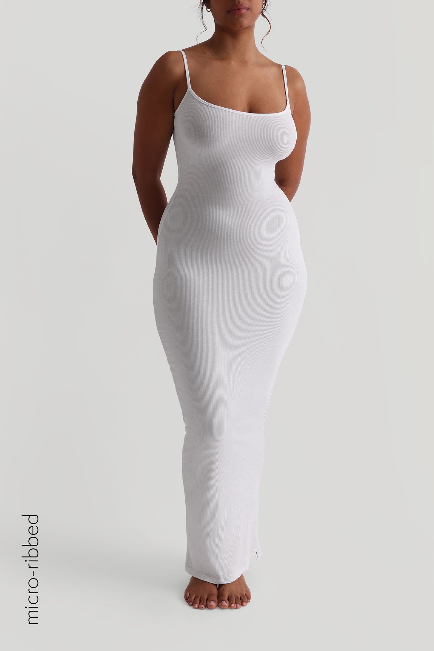 Slip-On Micro-Ribbed Maxi Dress - White