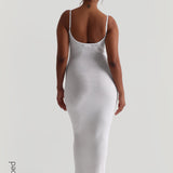 Slip-On Micro-Ribbed Maxi Dress - White