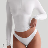 Zip-Up Long Sleeve T-Shirt- White