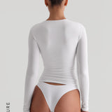 Zip-Up Long Sleeve T-Shirt- White