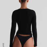 Zip-Up Long Sleeve T-Shirt- Black