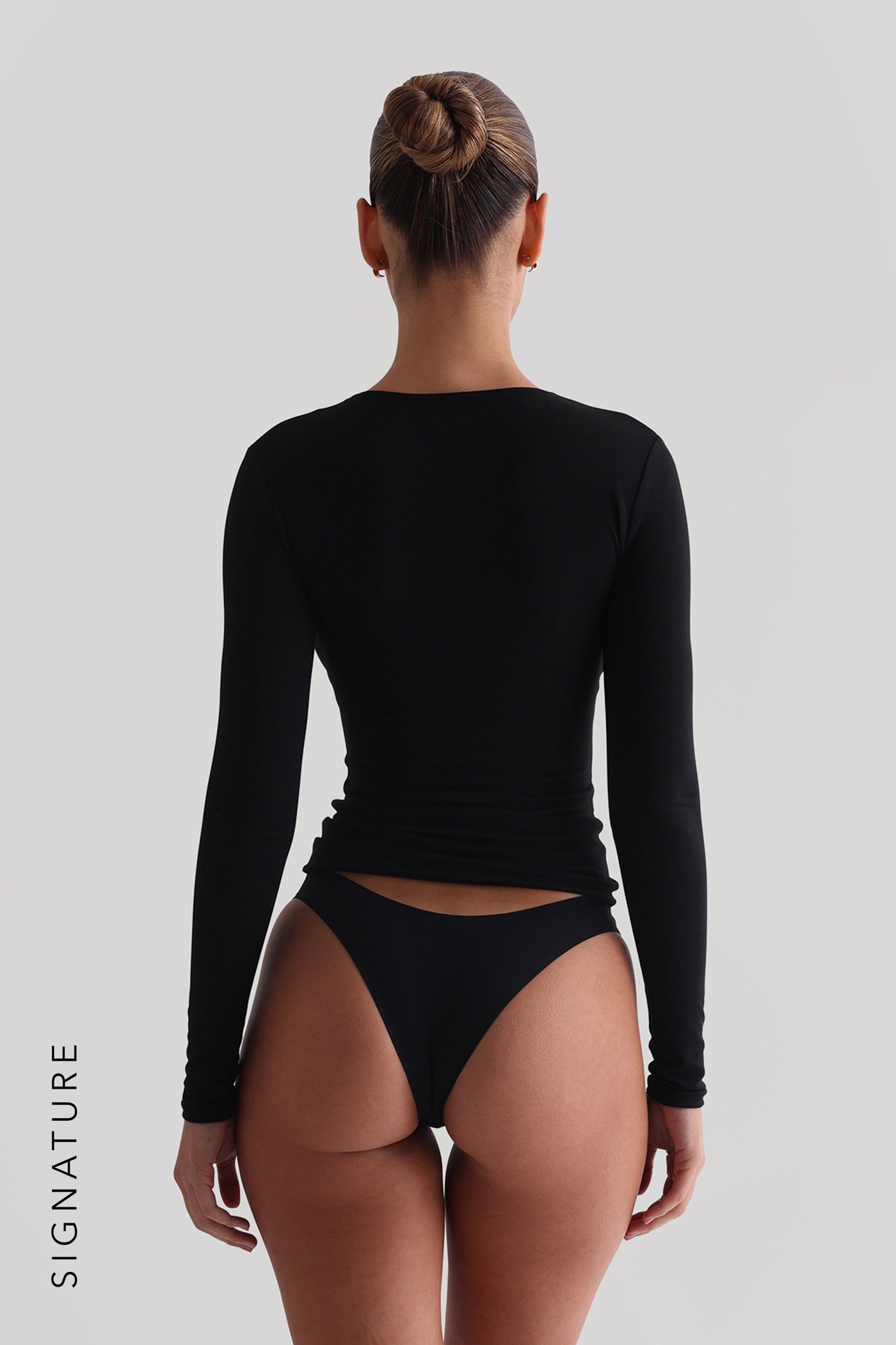 Zip-Up Long Sleeve T-Shirt- Black