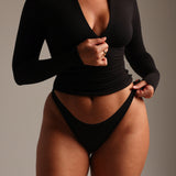 Zip-Up Long Sleeve T-Shirt- Black