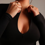 Zip-Up Long Sleeve T-Shirt- Black