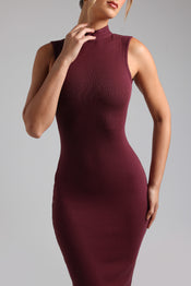SLEEVELESS MOCK NECK MAXI DRESS - Black Cherry