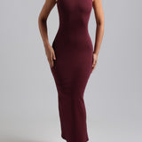 Sleeveless Mock Neck Maxi Dress - Black Cherry