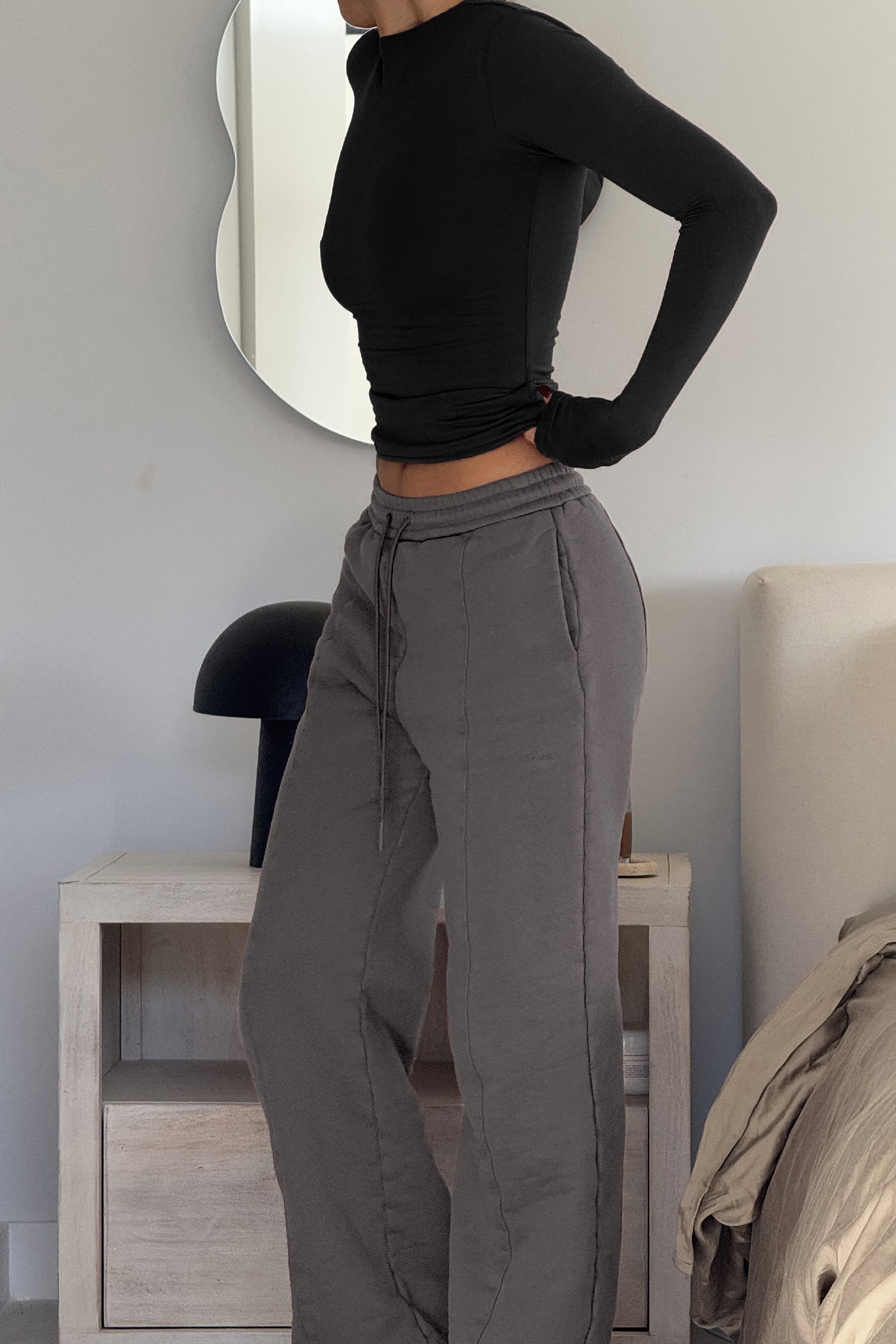 Structured Wide Leg Sweatpants - Smokey Gray