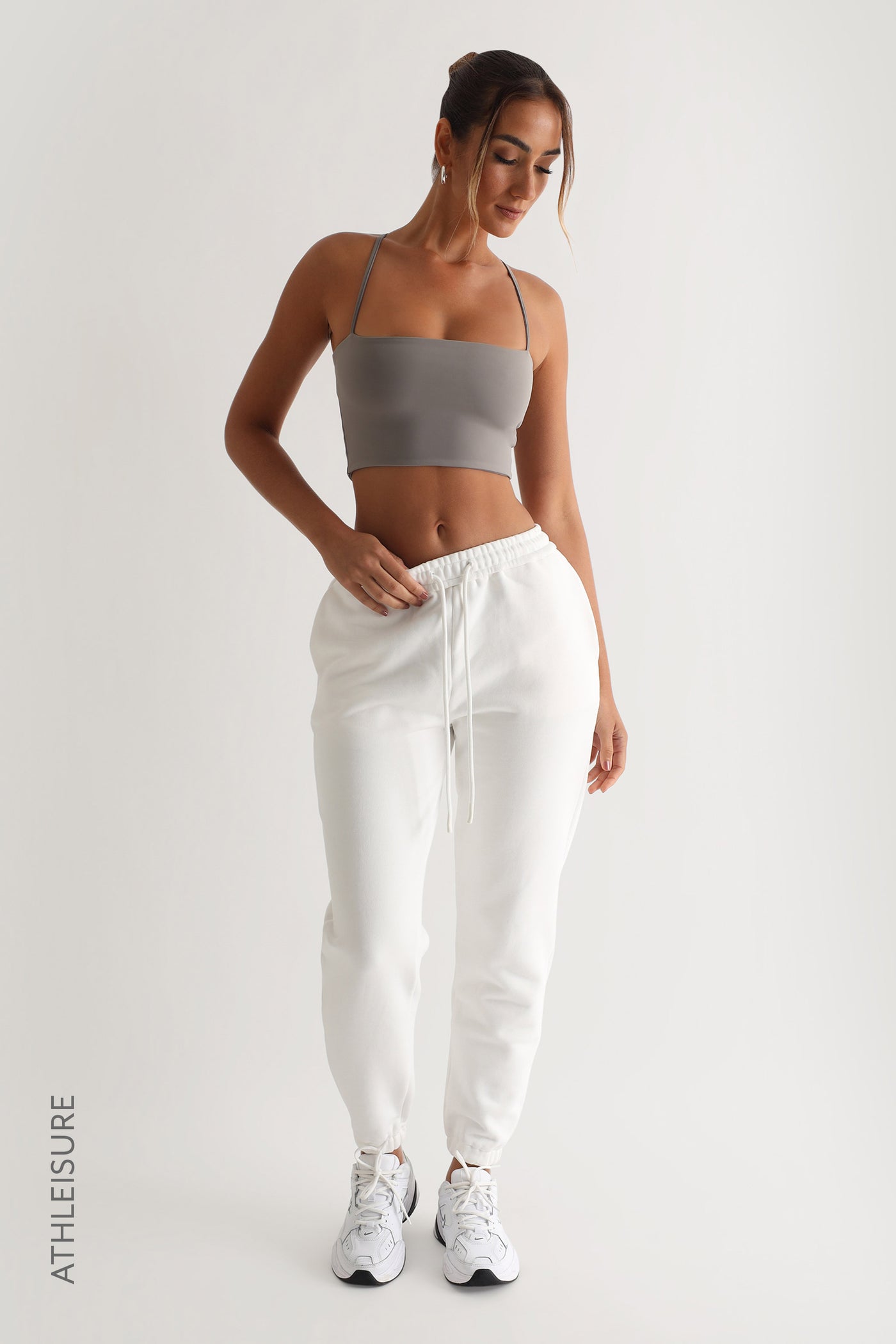 Thin Strap Athleisure Crop Top - Gray
