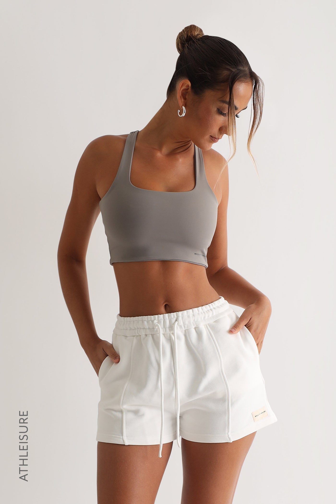 Racer Back Athleisure Crop Top - Gray