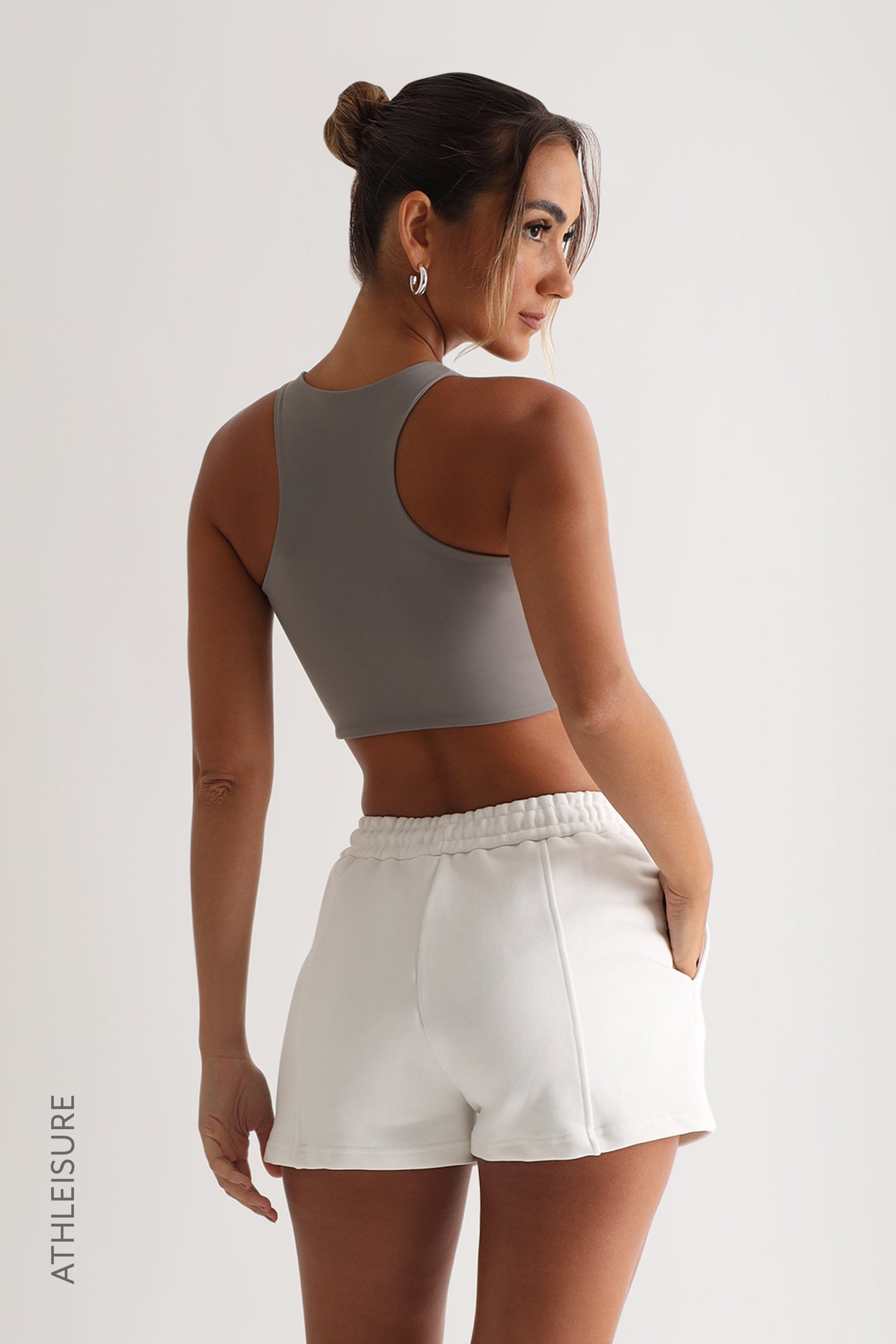 Racer Back Athleisure Crop Top - Gray