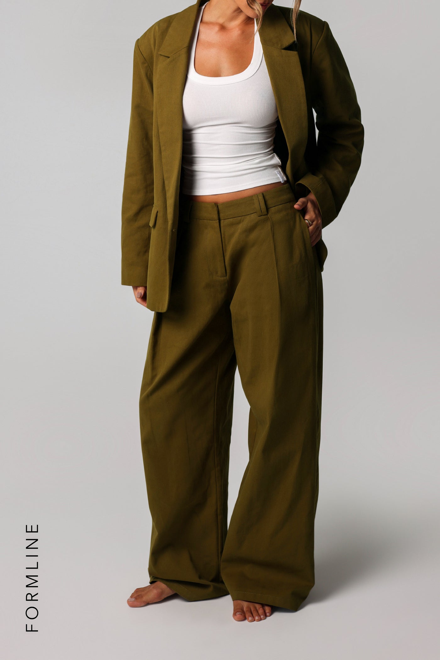 The Meridian Wide-Leg Trousers - Olive Oil