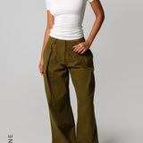 The Meridian Wide-Leg Trousers - Olive Oil