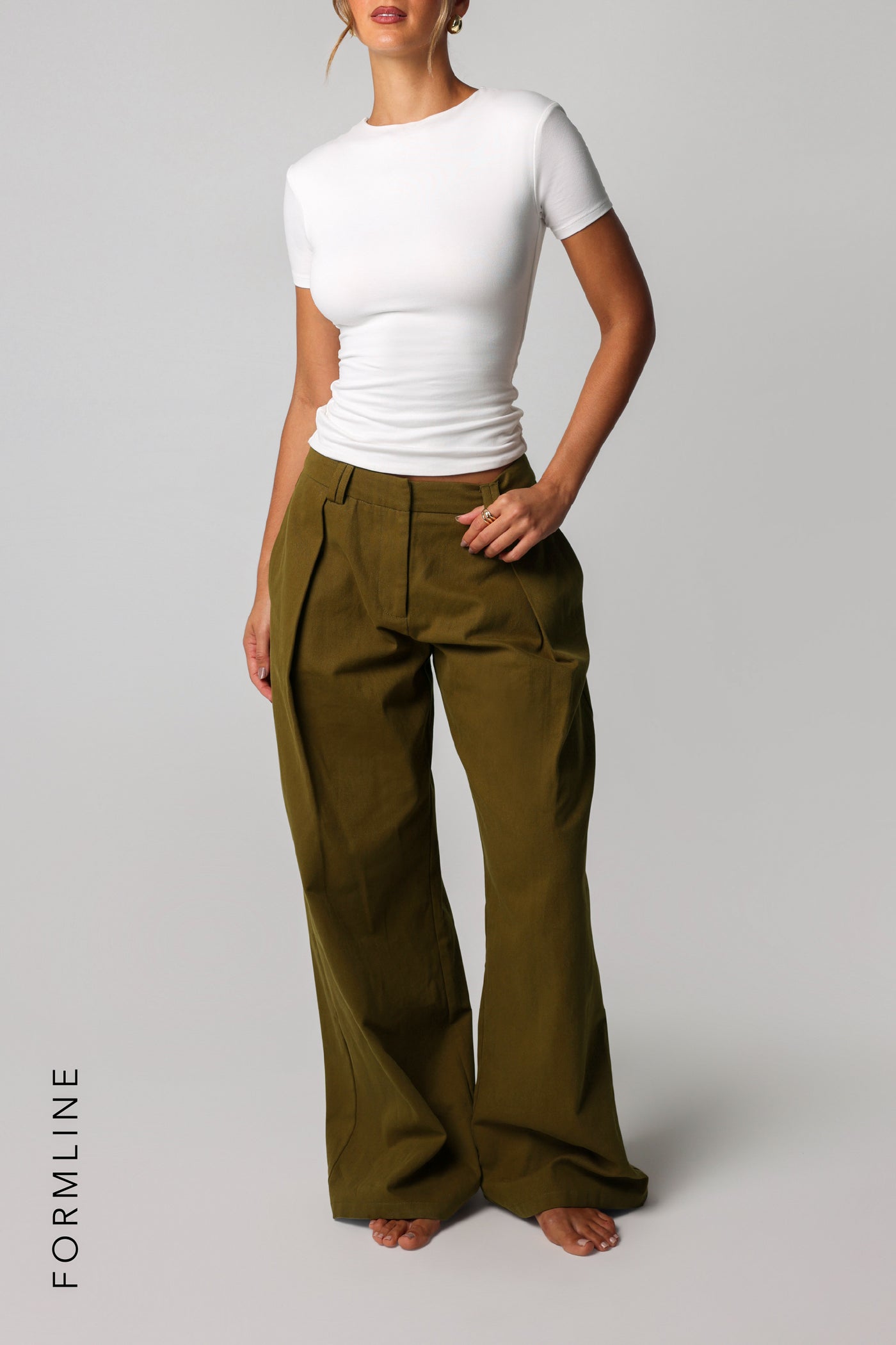 The Meridian Wide-Leg Trousers - Olive Oil