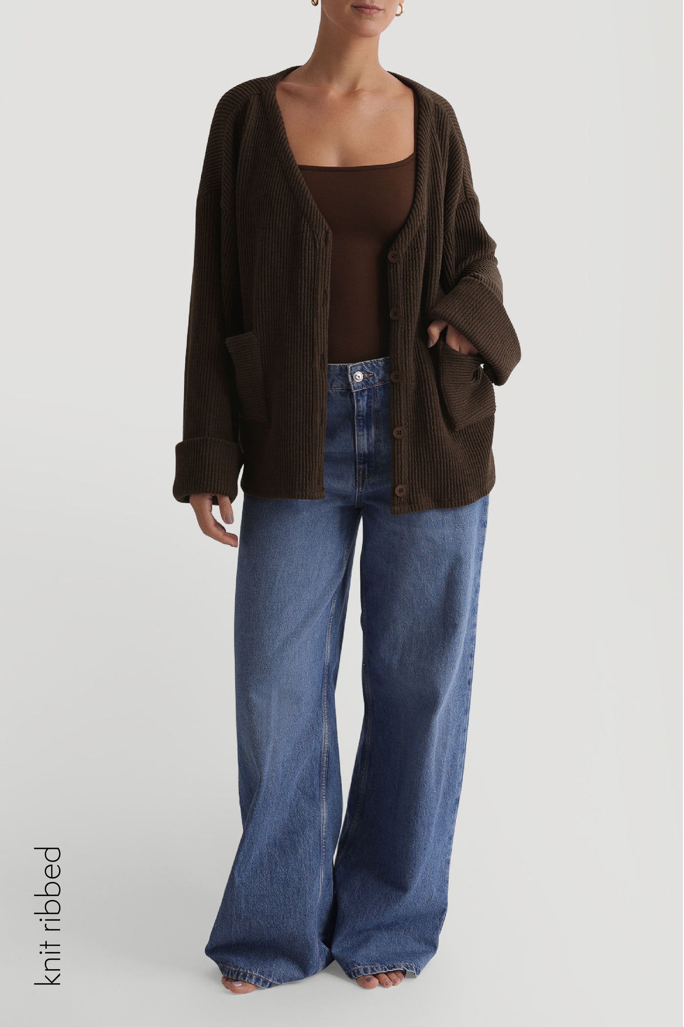 The Ribbed Button Up Cardigan - Light Brown