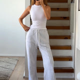 Pantalon de survêtement structuré à jambe large - Gris chiné clair