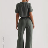 Relaxed Fit Custom-Patch Crop Top - Forest Green
