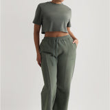 Relaxed Fit Custom-Patch Crop Top - Forest Green