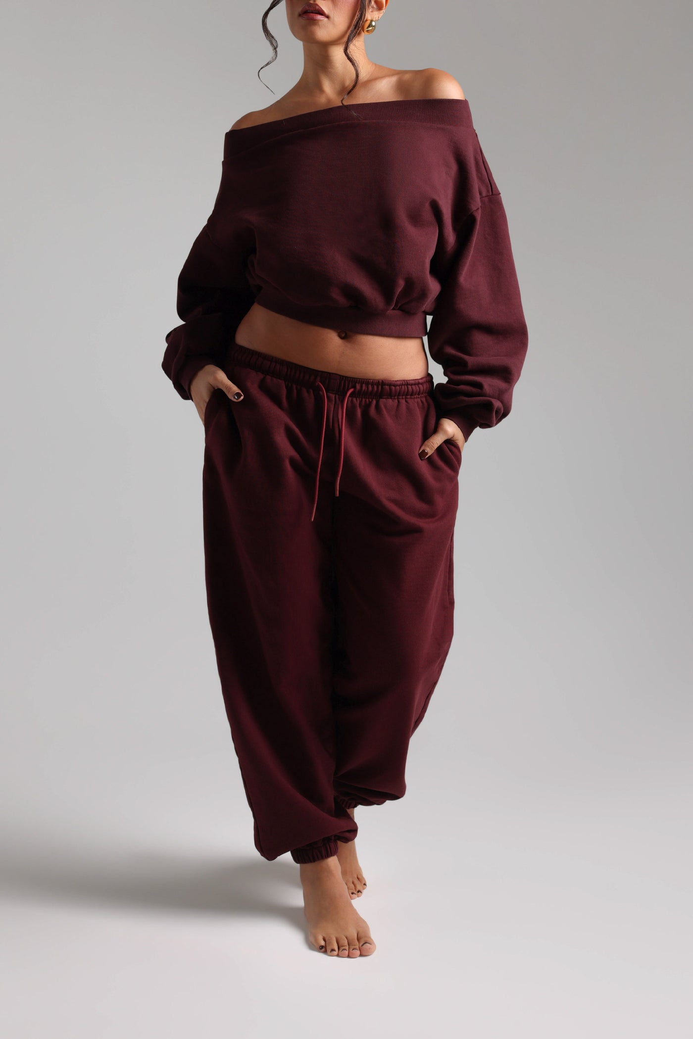 Drop Shoulder Sweatshirt - Black Cherry