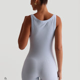 Round-Neck Micro-Ribbed Romper - Celeste