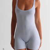 Round-Neck Micro-Ribbed Romper - Celeste