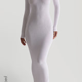 Scooped Micro-Ribbed Maxi Dress - White