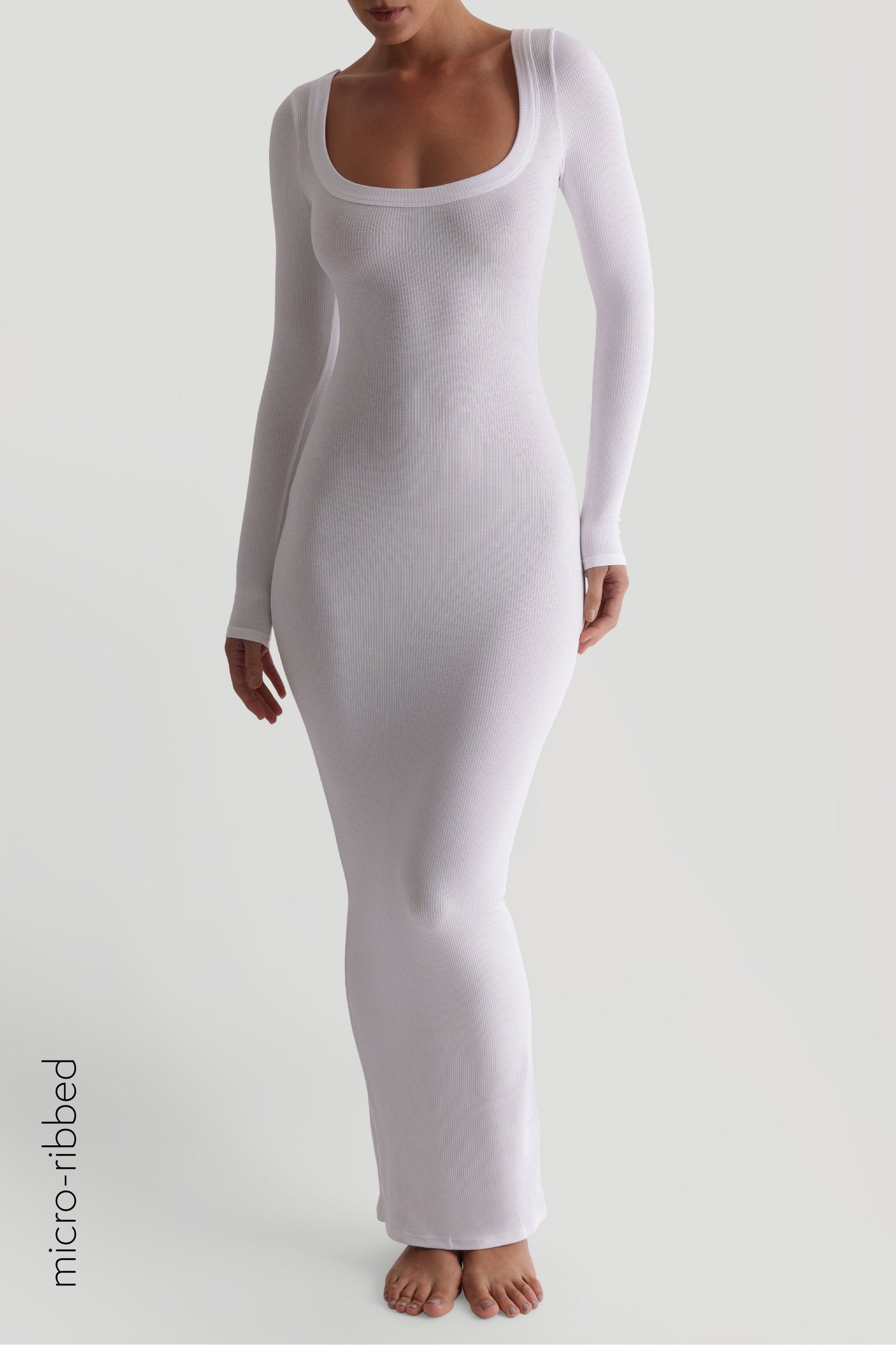 Scooped Micro-Ribbed Maxi Dress - White