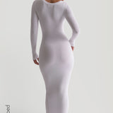 Scooped Micro-Ribbed Maxi Dress - White