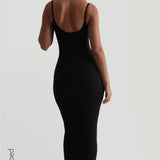 Slip-On Micro-Ribbed Maxi Dress - Black