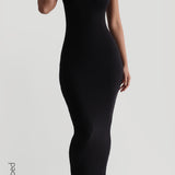 Slip-On Micro-Ribbed Maxi Dress - Black
