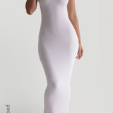 Slip-On Micro-Ribbed Maxi Dress - White
