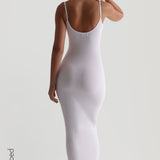 Slip-On Micro-Ribbed Maxi Dress - White