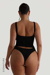 BOAT NECK SLEEVELESS TANK TOP - Black