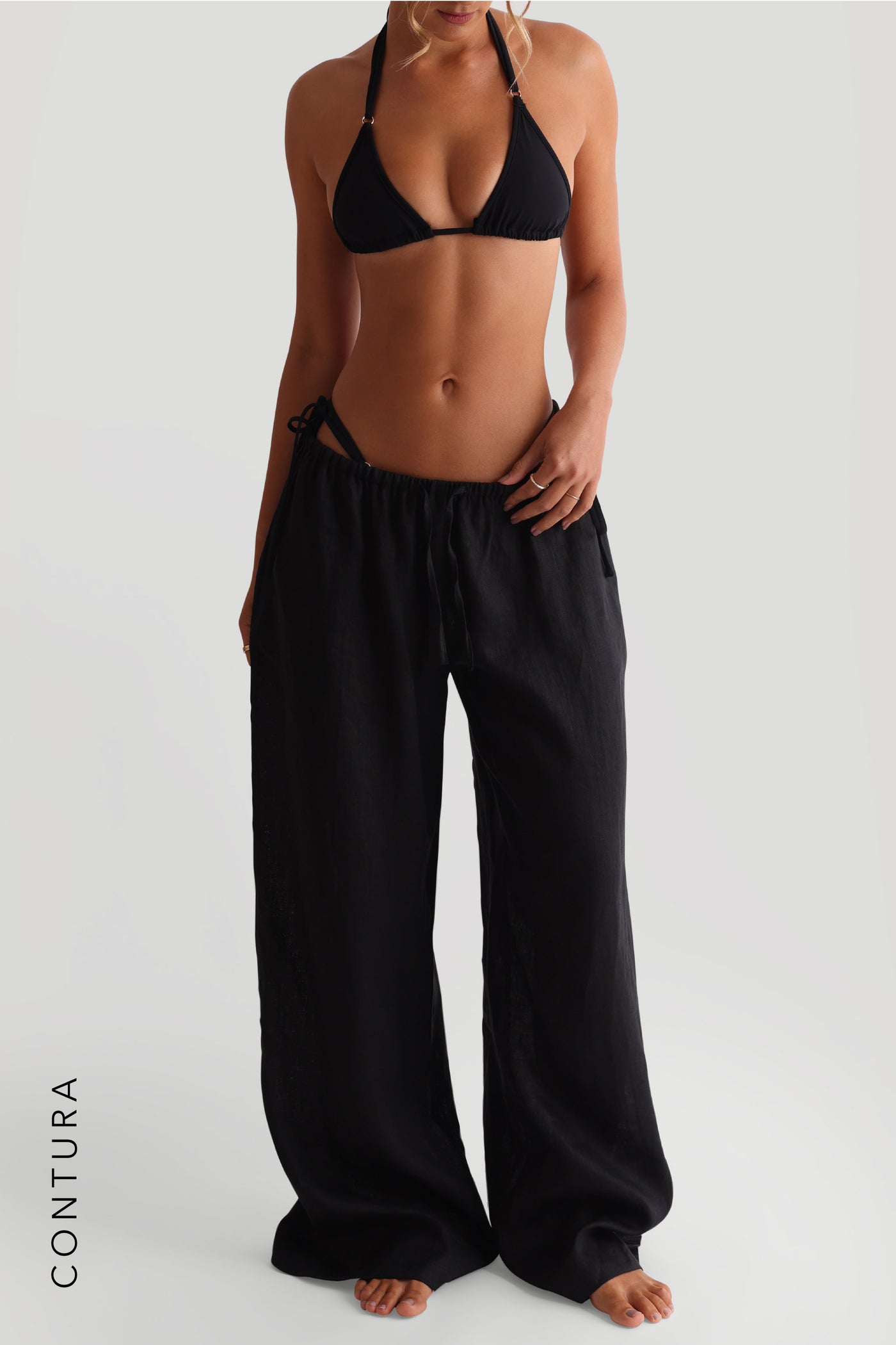 Double Strap Triangle Bikini Top - Black