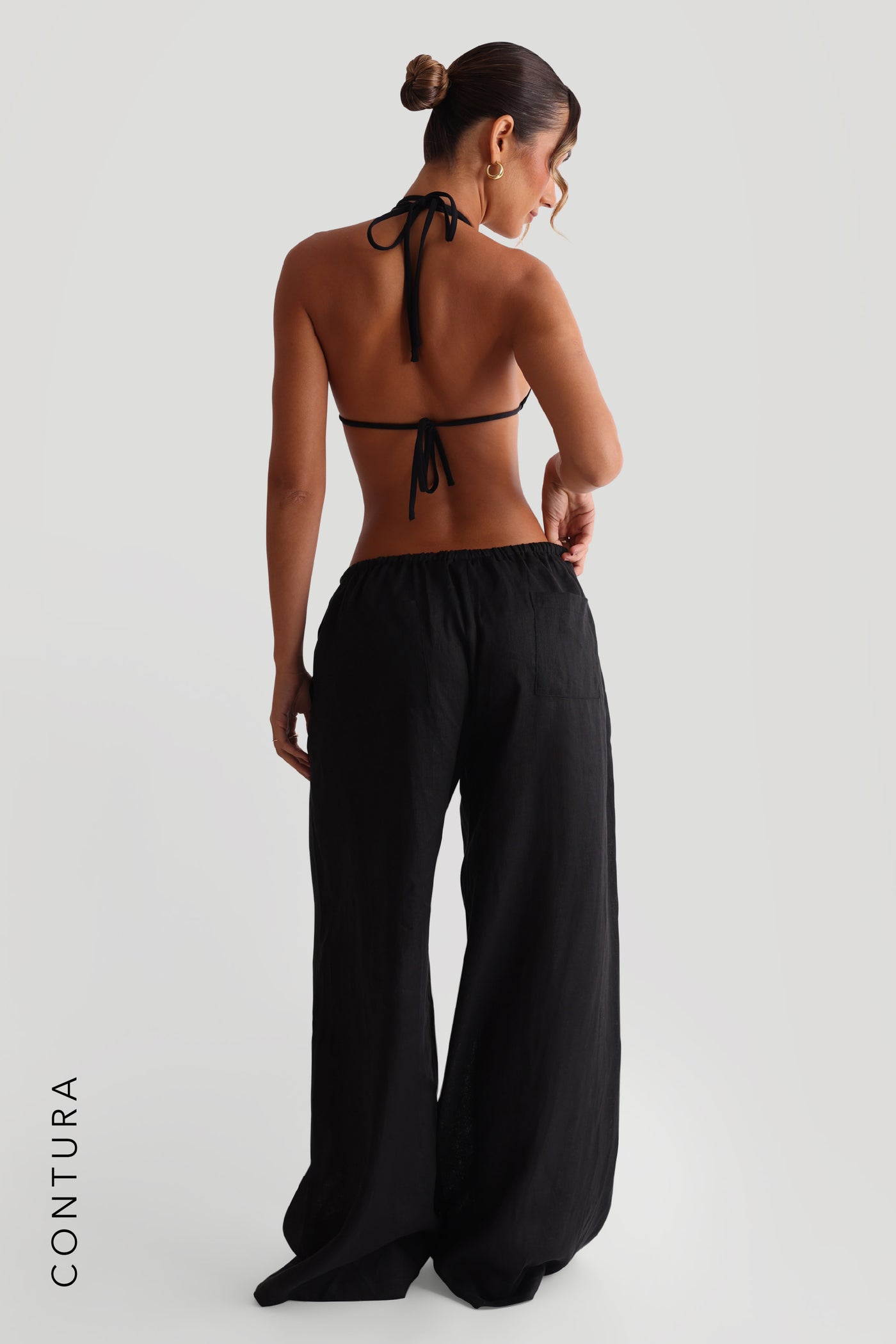 Double Strap Triangle Bikini Top - Black