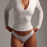 Zip-Up Long Sleeve T-Shirt- White