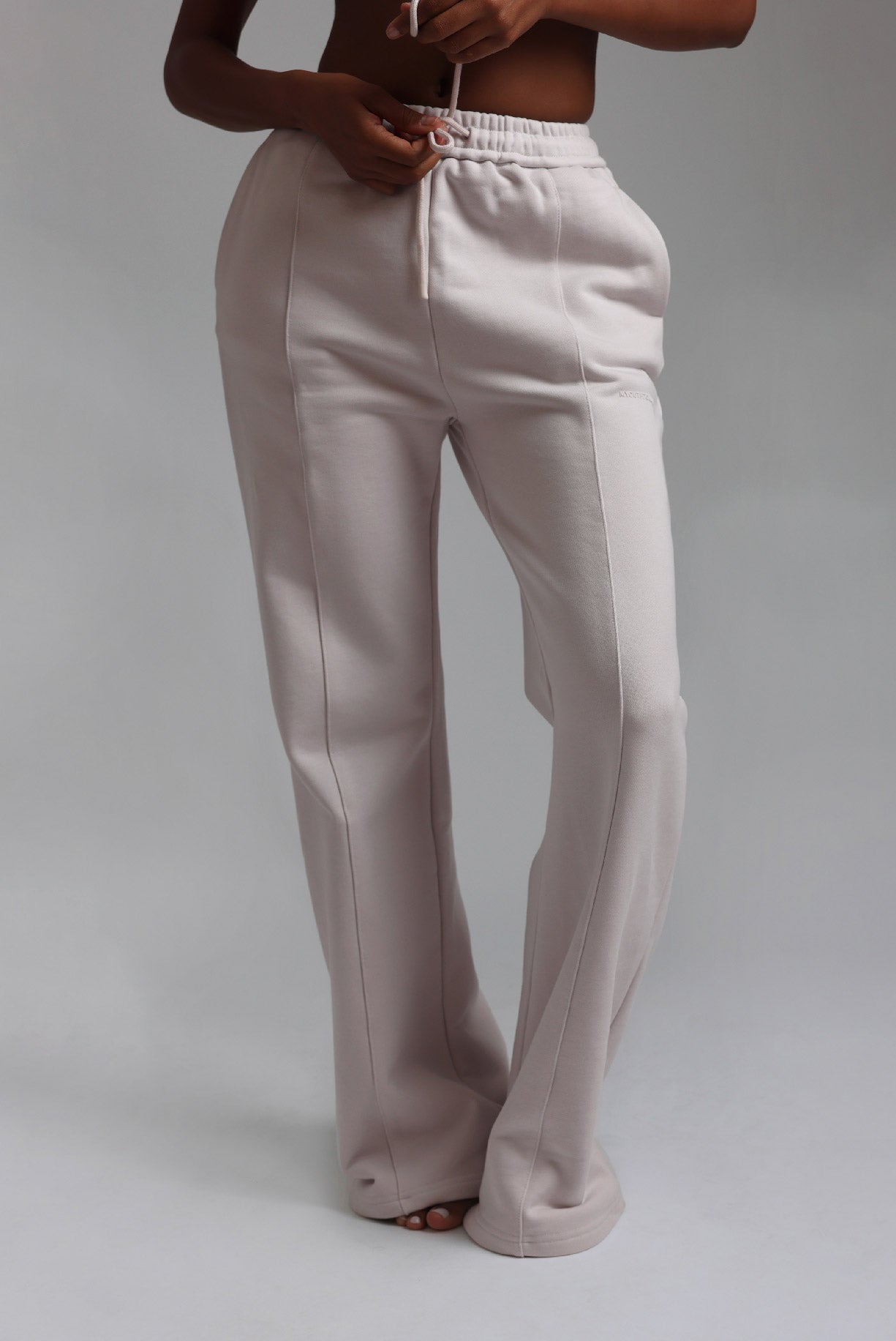 Pantalon de survêtement à jambe large structuré - Beige doux
