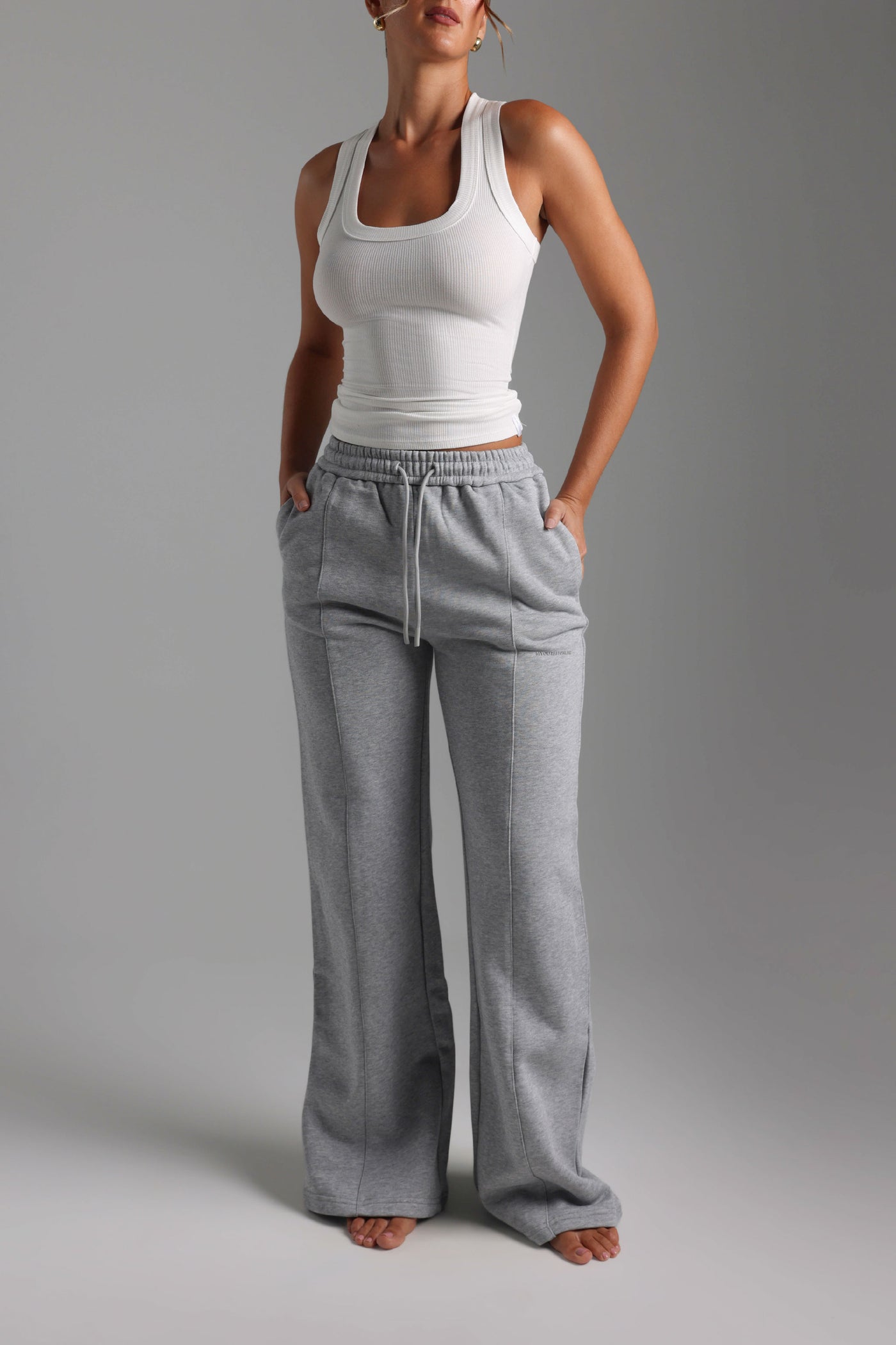 Structured Wide Leg Sweatpants - Heather Gray