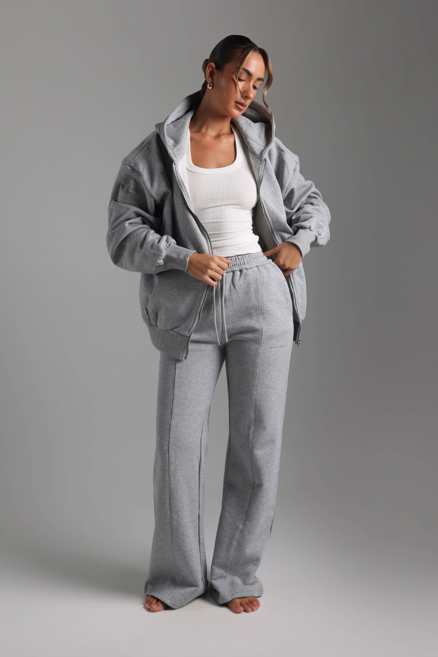 Structured Wide Leg Sweatpants - Heather Gray
