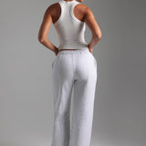 Pantalon de survêtement structuré à jambe large - Gris chiné clair